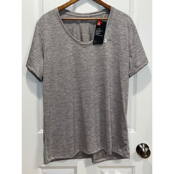 Under Armour Tops - NEW Under Armour Womens HeatGear V-Neck Short Sleeve T-Shirt Grey 1258568 XXL